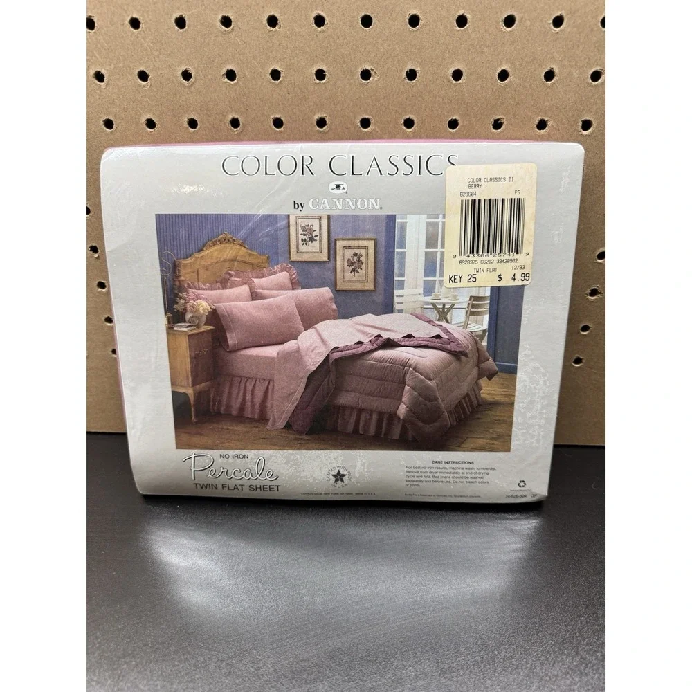 Vintage Cannon Color Classics Percale‎ Twin Flat Sheet Berry Pink USA New 1993